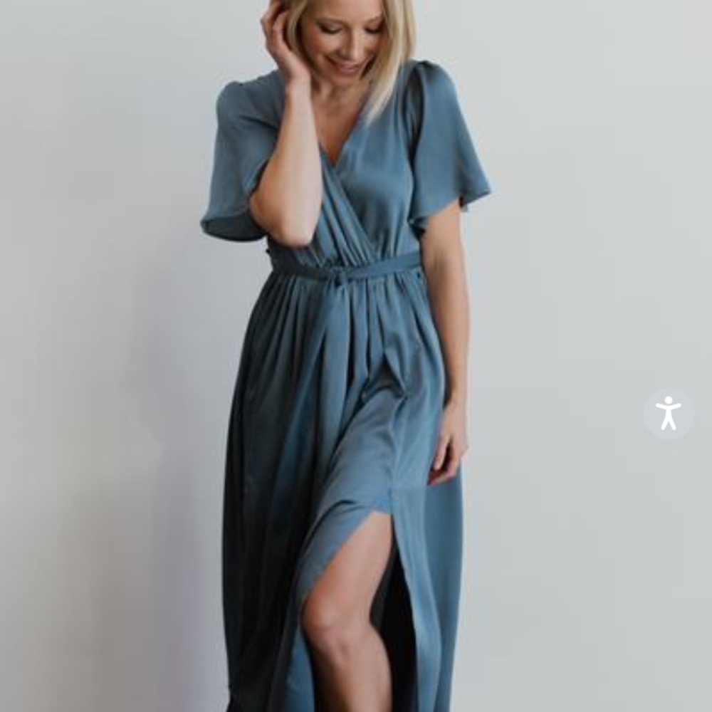 Baltic Born Slate Blue Maxi Dress with Wrap Front